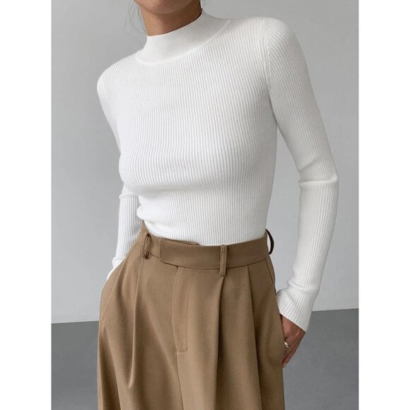 Commense Tops - Commense NWT Mock Neck Rib Long Sleeve Knit Top in White size Small